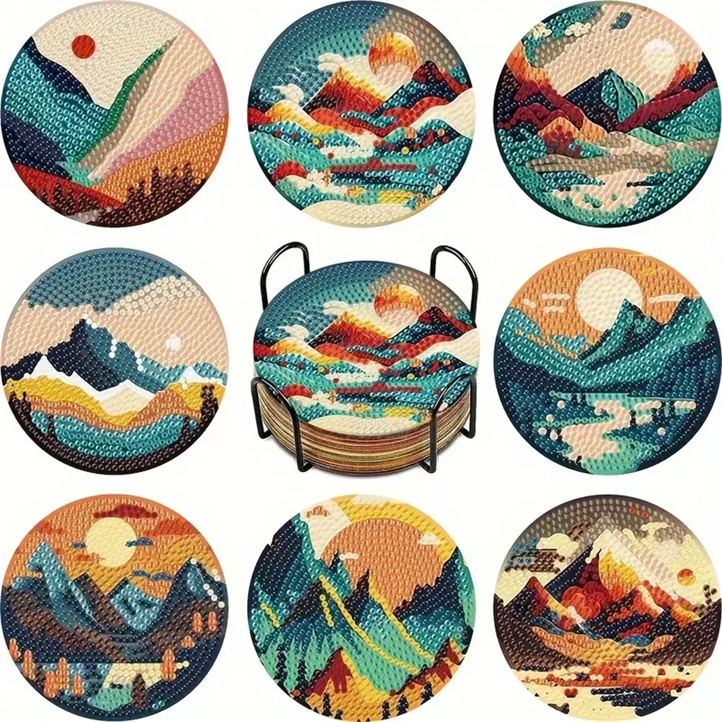 8-Piece Set Of DIY Diamond Painted Coasters With Mandala Pattern