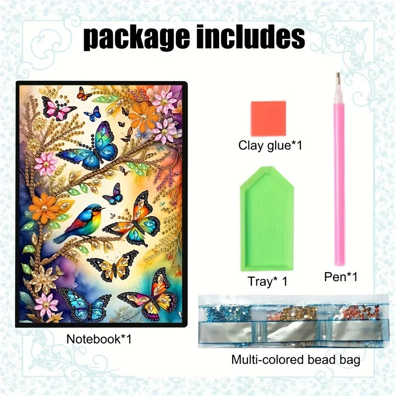 DIY Flower Butterfly Diamond Painting Notebook Special Shaped Diary Sketchbook Home Study
