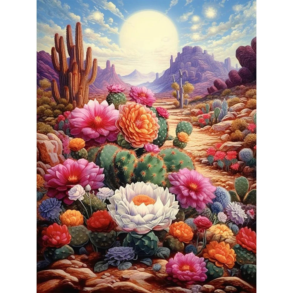 30*40CM 5D DIY Full Round Drill Diamond Painting Desert Cactus Flowers Home Decoration Art Craft Mosaic Painting