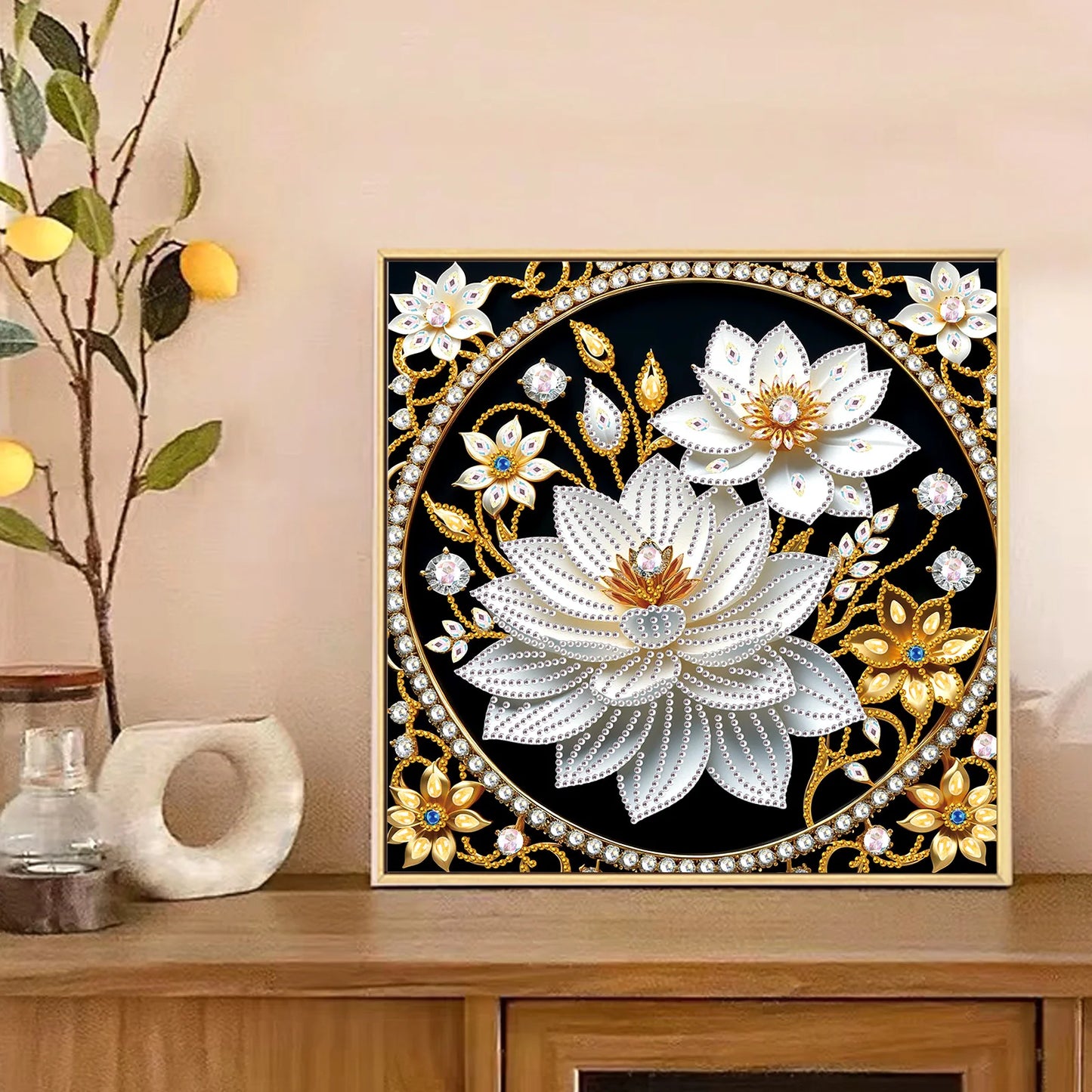 Lotus Special Shape Diamond Art Painting Kit For Adult / Beginner, Crystal Diamond Special Shape Kit For Home Wall Decoration Gift