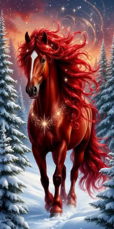 Fullcang Red Horse Large Size DIY Diamond Painting Winter Scenery Snow Full Square / Round Drill