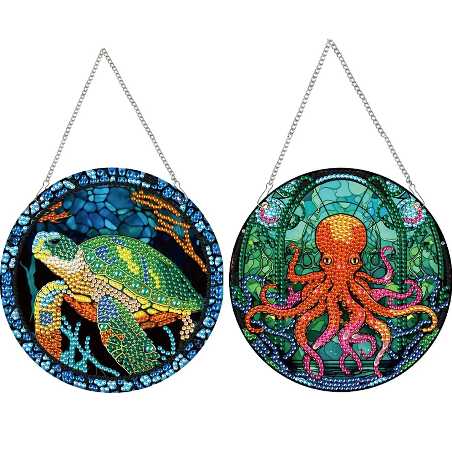 2pcs Animal Cat Theme 2D/Flat DIY Diamond Painting Collection Window Pendants Single-Sided Drill Diamond Art Pendant