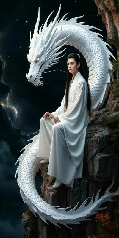 White Dragon and Man Large Size Diy Diamond Art Painting New Collection Handsome Guy Full Mosaic Embroidery Picture Wall Decor