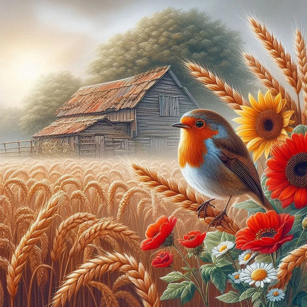 Farm Scenery and Beautiful Birds, 5D Diamond Painting Full Square / Round Drill