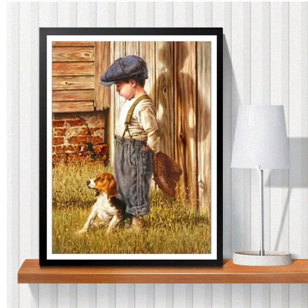 HUACAN 5D DIY Diamond Painting Little Boy and Dog Full Square / Round Full Drill
