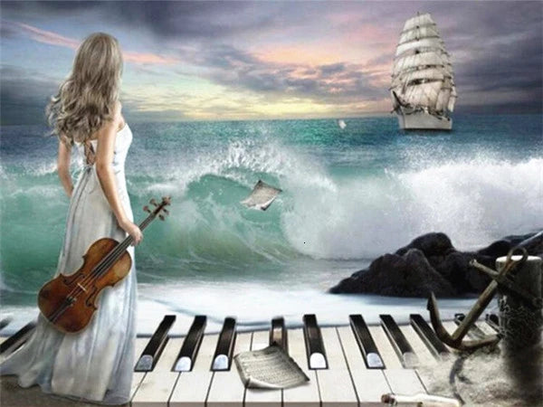 HUACAN 5d DIY Diamond Painting Art Kits Full Square Piano Flower Scenery Home Decoration