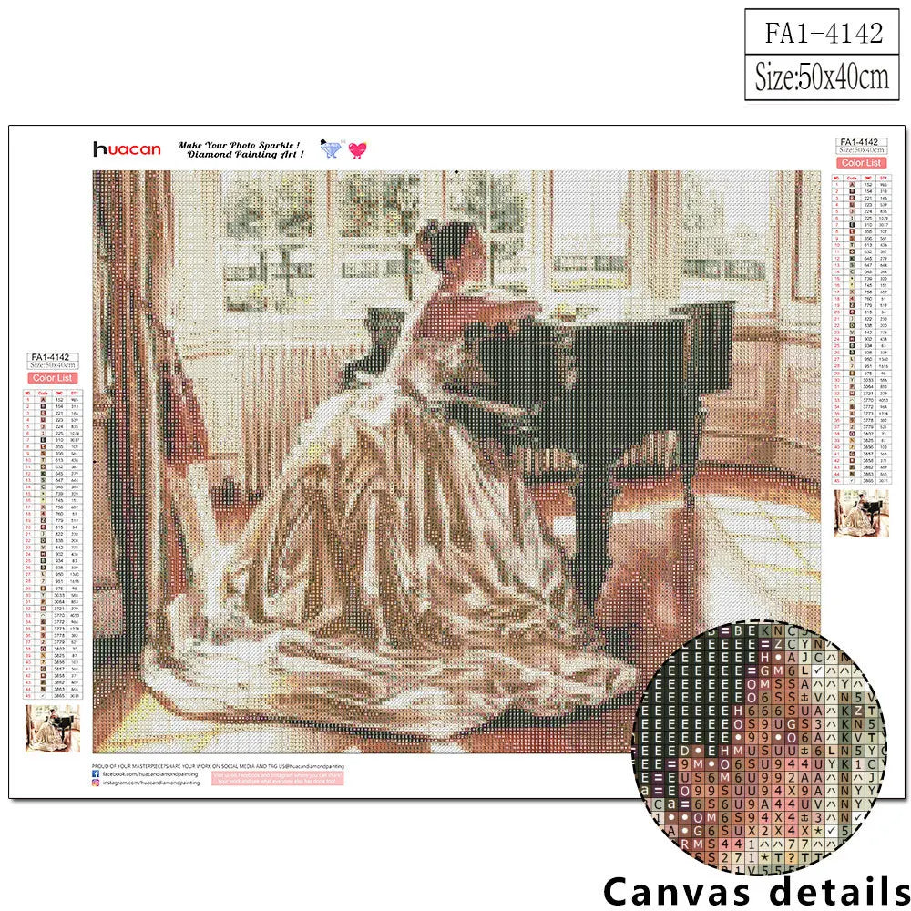 HUACAN 5d DIY Diamond Painting Art Kits Full Square Piano Flower Scenery Home Decoration