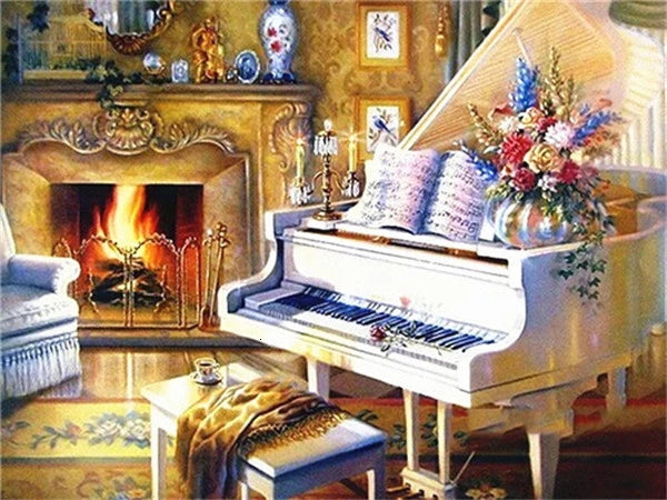 HUACAN 5d DIY Diamond Painting Art Kits Full Square Piano Flower Scenery Home Decoration