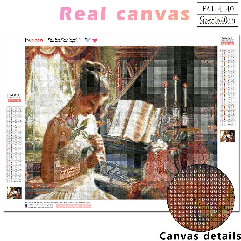 HUACAN 5d DIY Diamond Painting Art Kits Full Square Piano Flower Scenery Home Decoration