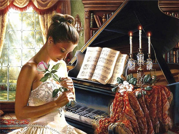 HUACAN 5d DIY Diamond Painting Art Kits Full Square Piano Flower Scenery Home Decoration
