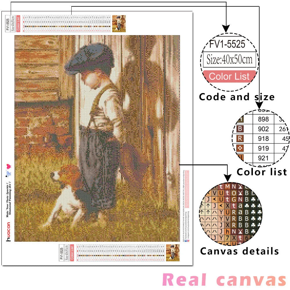 HUACAN 5D DIY Diamond Painting Little Boy and Dog Full Square / Round Full Drill