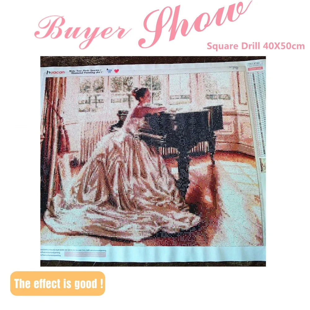 HUACAN 5d DIY Diamond Painting Art Kits Full Square Piano Flower Scenery Home Decoration