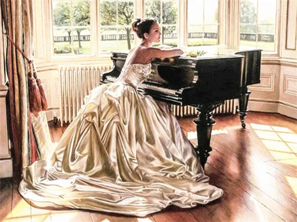 HUACAN 5d DIY Diamond Painting Art Kits Full Square Piano Flower Scenery Home Decoration
