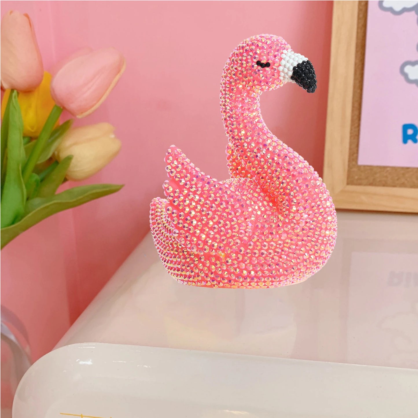 DIY Diamond Painting 5D Shaped Round Drill, Flamingos Bedroom Light