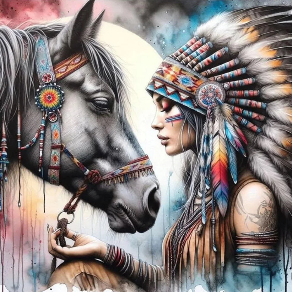Diamond Woman And Horse Portrait, Square / Round For Adults / Beginners Diamond Mosaic