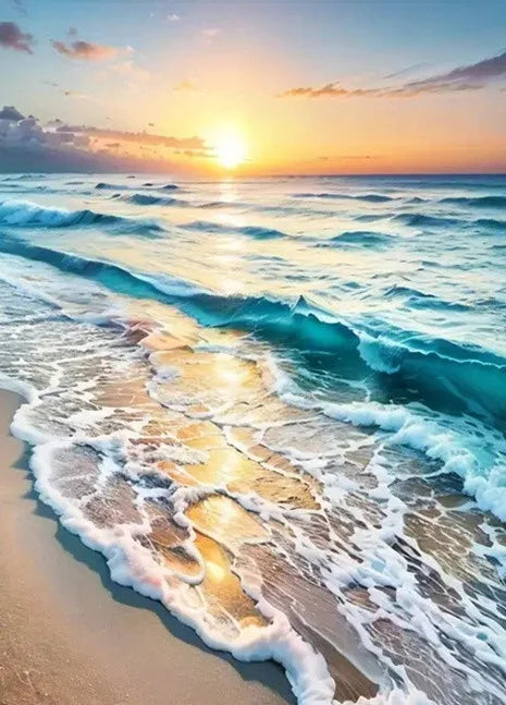 Sunset Landscape Seaside Beach Full Round Drill Rhinestones