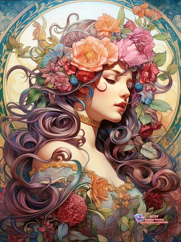 Elegant Women And Flowers Diamond Painting Kit Square / Round Diamond 5D DIY Mosaic