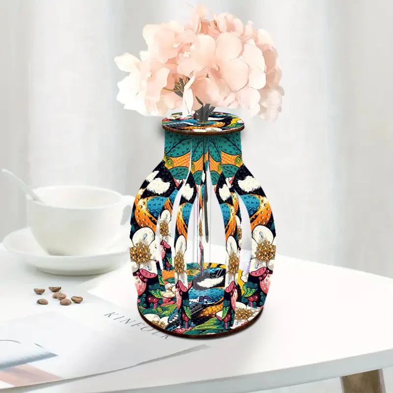 A Diamond Painting Set, A Handcrafted DIY Wooden Vase With Diamond-Encruted Floral Themes, Suitable For Home Decoration