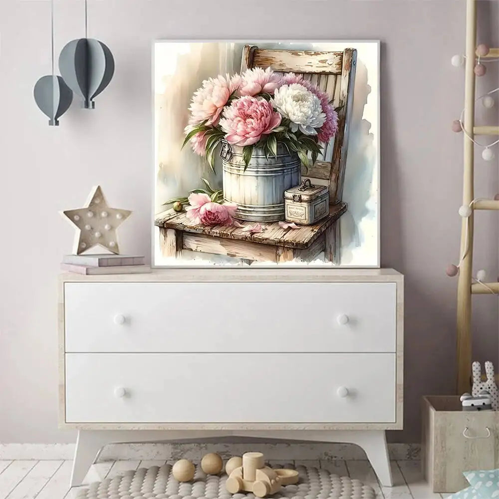 Momoart DIY Diamond Mosaic Peony Flower Chair Barrel Full Square / Round