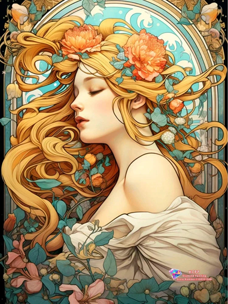 Elegant Women And Flowers Diamond Painting Kit Square / Round Diamond 5D DIY Mosaic