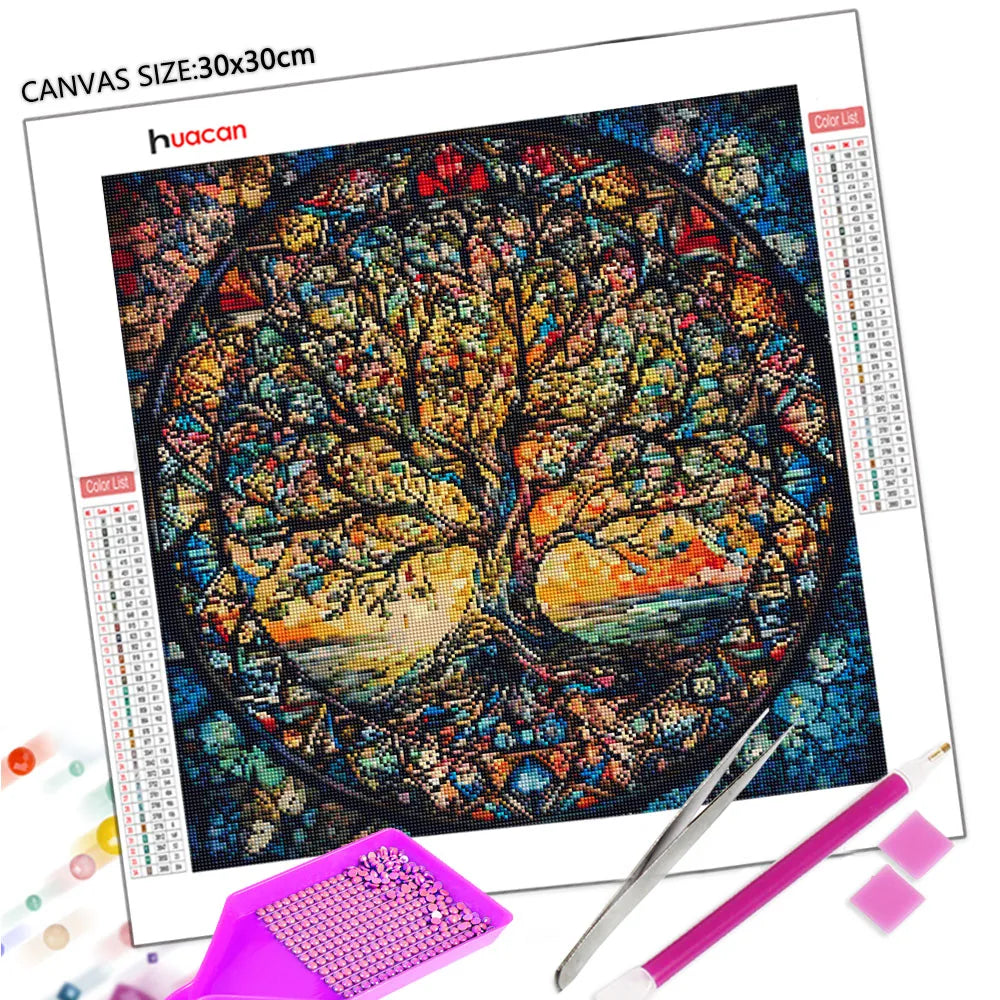 Huacan 5D DIY Diamond Painting Glass Tree Diamond Landscape Full Square / Round Drill