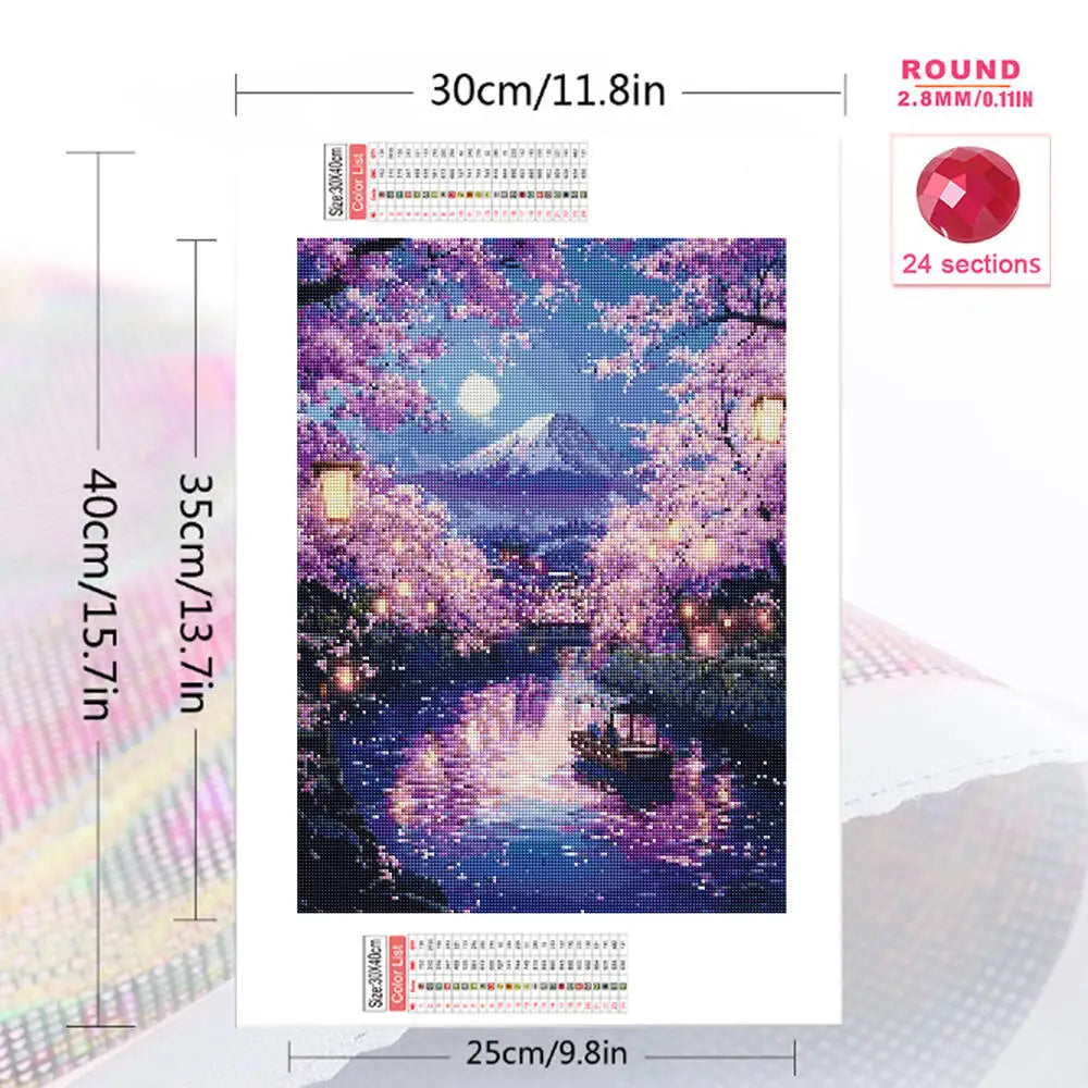 Momoart Diamond Painting Mountain Landscape Tree, River & Moon, Full Square / Round Drill