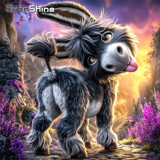 Evershine Diamond Mosaic Donkey, DIY Animal Picture, Rhinestones Full Square / Round Diamond Painting Cartoon Child Gift