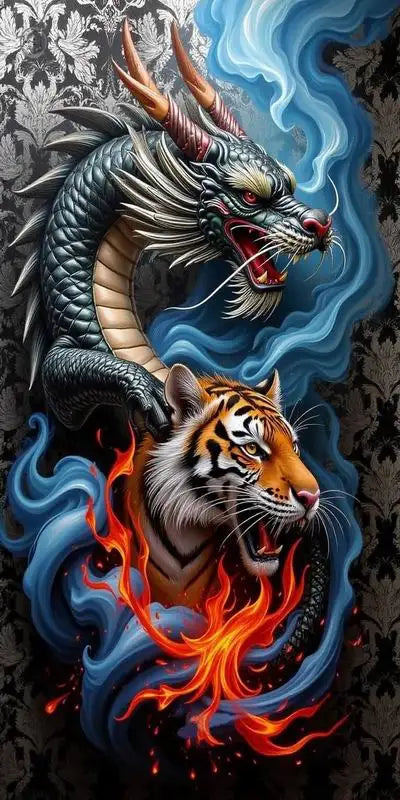 Dragon and Tiger Large Size DIY Diamond Painting Kits Full Square, Round Drill