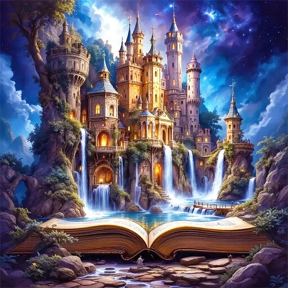 Evershine Full Square/Round Drill Castle Waterfall Book, Wall Art