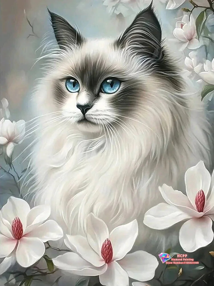 Flower Cat Diamond Painting Kit Square/ Round Diamond 5D DIY