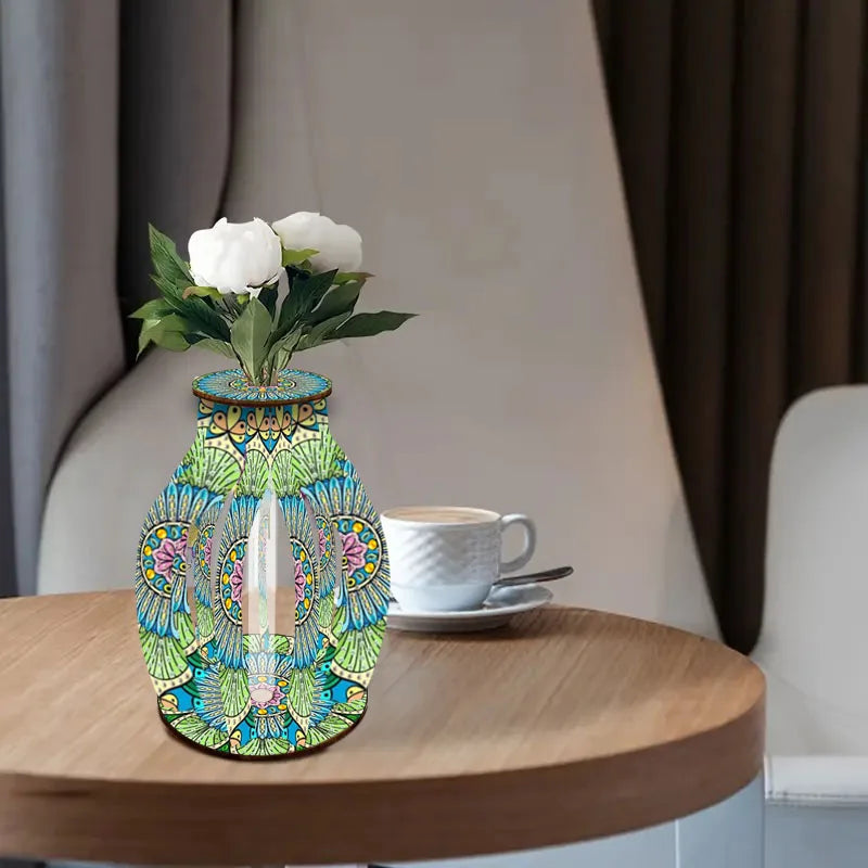A Diamond Painting Set, A Handcrafted DIY Wooden Vase With Diamond-Encruted Floral Themes, Suitable For Home Decoration
