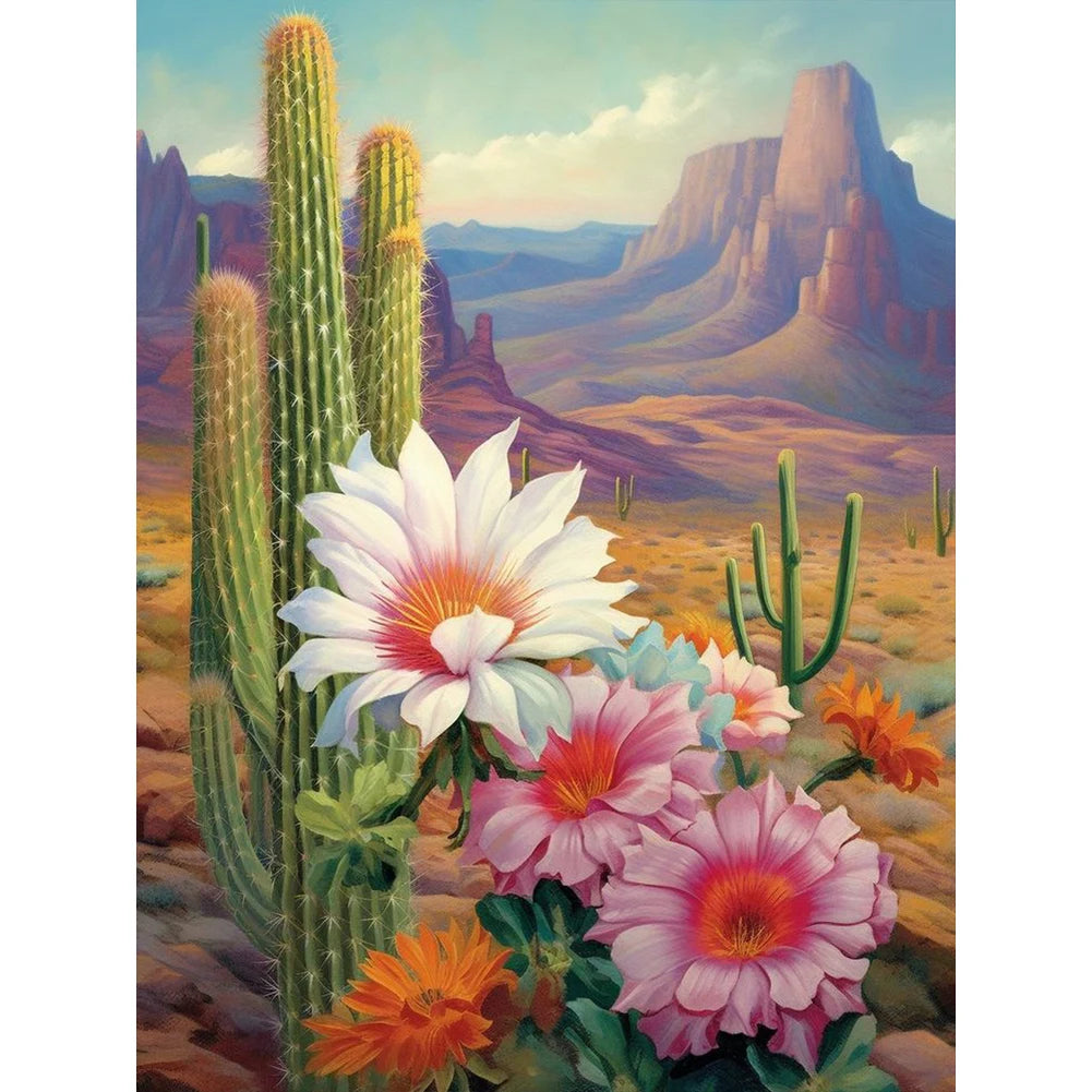 30*40CM 5D DIY Full Round Drill Diamond Painting Desert Cactus Flowers Home Decoration Art Craft Mosaic Painting
