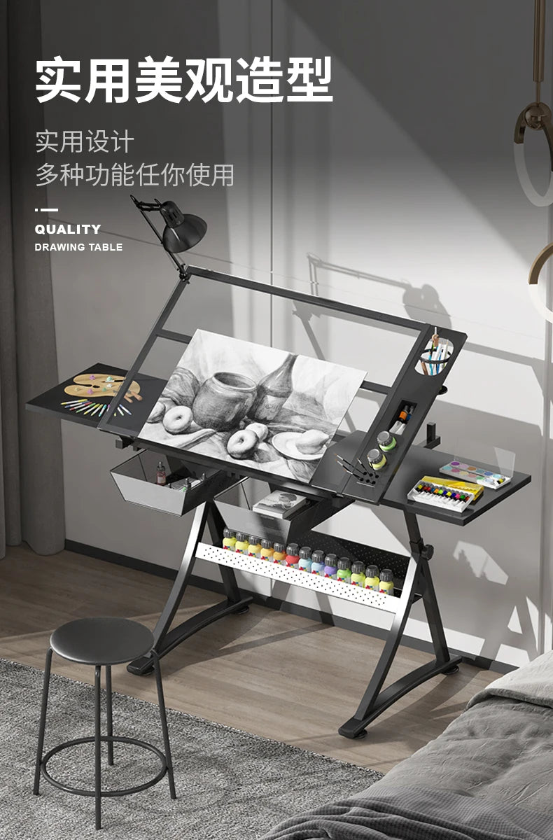 lmm Art Drawing Table Glass Adjustable Height Drawing Drafting Designer Desk