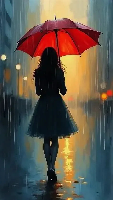 Romantic Rainy Night DIY Diamond Painting Art Elegant Woman Umbrella Street Scene