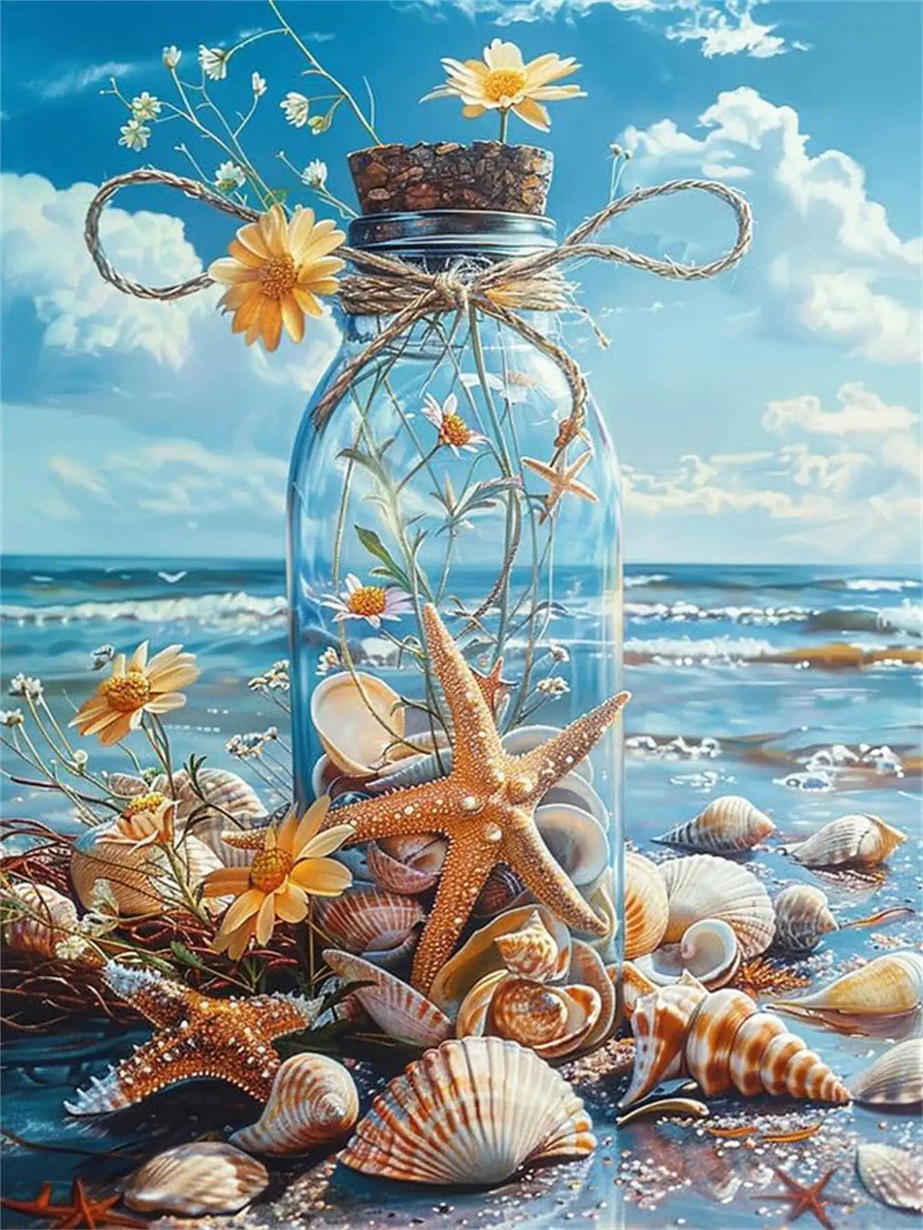 Momoart Diamond Mosaic Bottle Landscape Full Square Round Diamond Painting Seaside DIY Embroidery Starfish Shell Handicraft