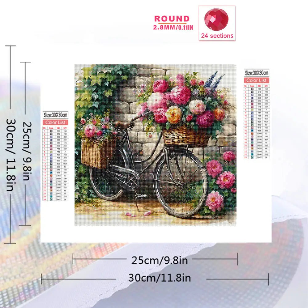 Evershine DIY Diamond Bicycle Landscape Peony Flower Full Square / Round Drill