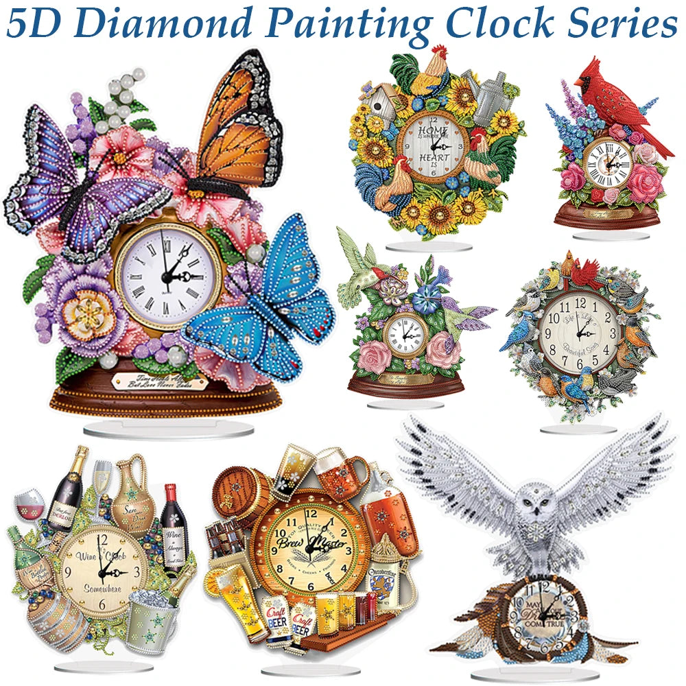 Acrylic Special Shaped Animal Flower, DIY Diamond Glitter Art Clock