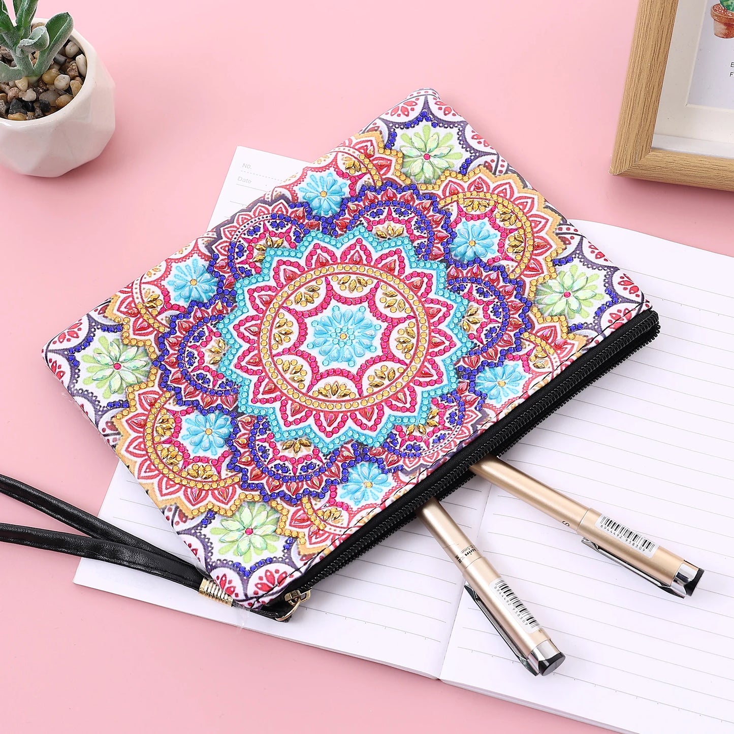 1pc DIY Purses Diamond Painting Mandala Kits for Adults One Sided Drill PU Leather Handbags Cactus Diamond Art Purses for Women