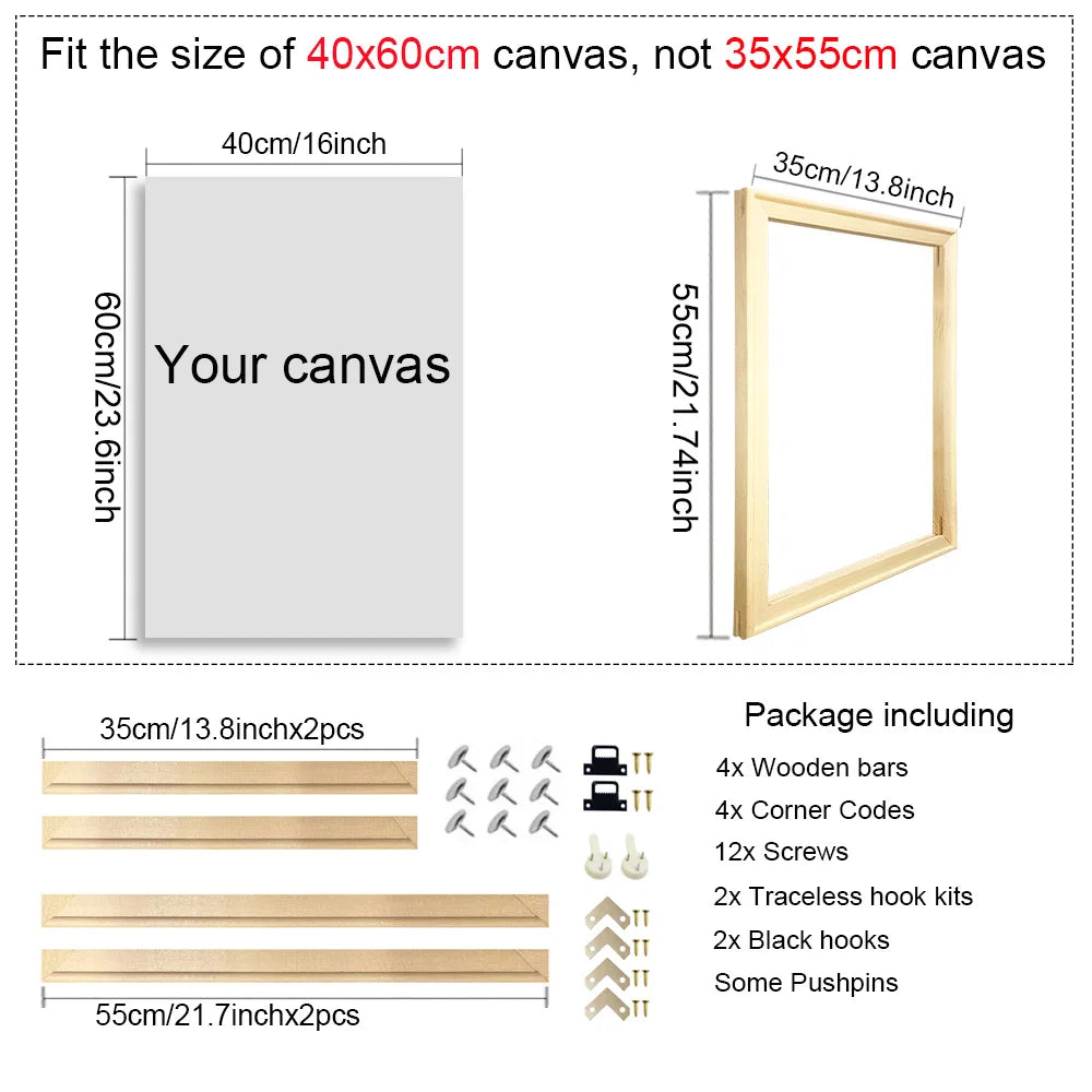 25 Sizes Solid Nature Pine Wood Frame For Canvas Prints Easy To Assemble Diamond Painting Customized Wall Art Home Decor