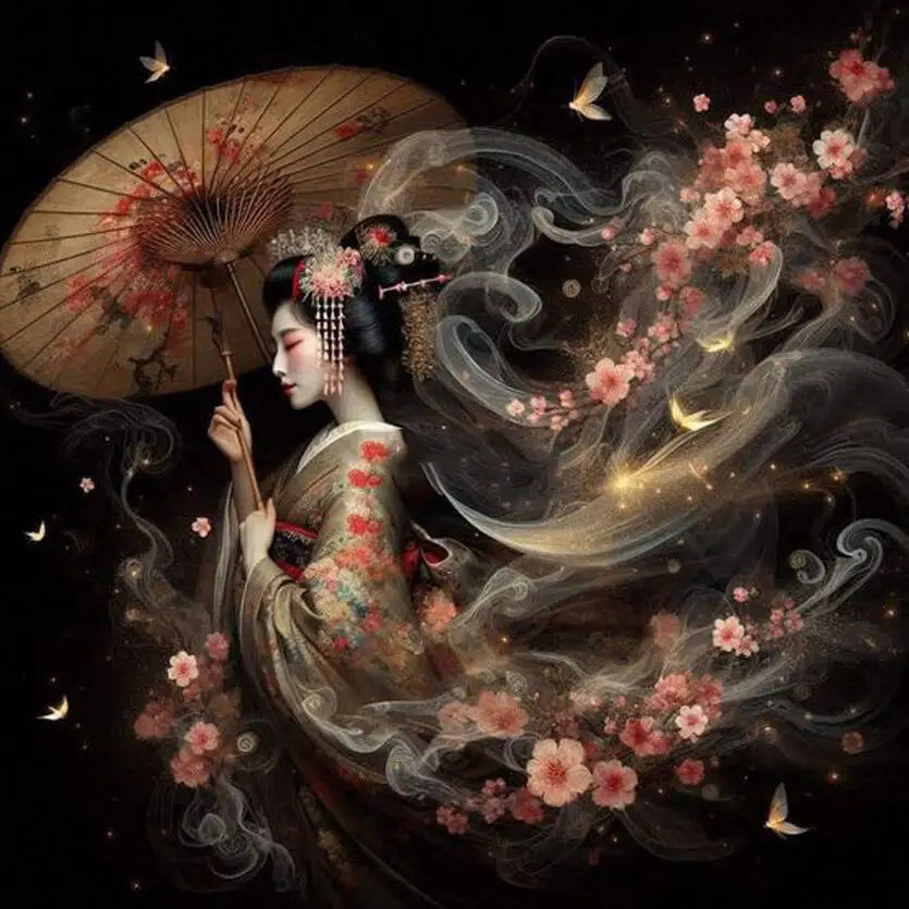 HUACAN Japanese Women, Cherry Blossom Flower, DIY Diamond Painting 5d Portrait Full Square / Round Drill