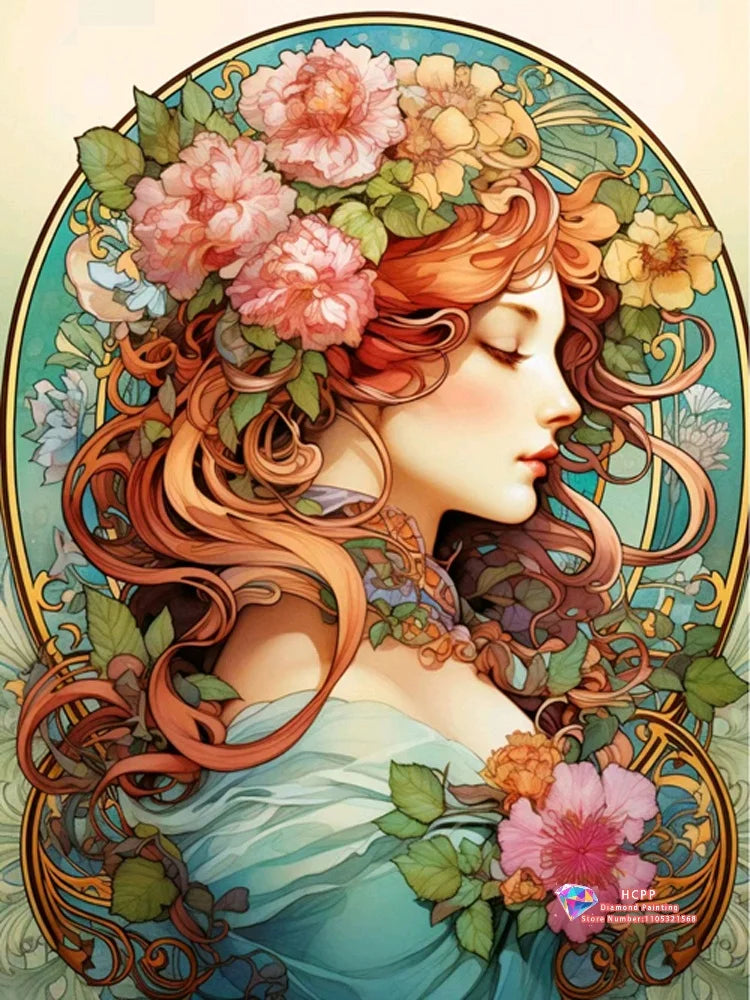 Elegant Women And Flowers Diamond Painting Kit Square / Round Diamond 5D DIY Mosaic