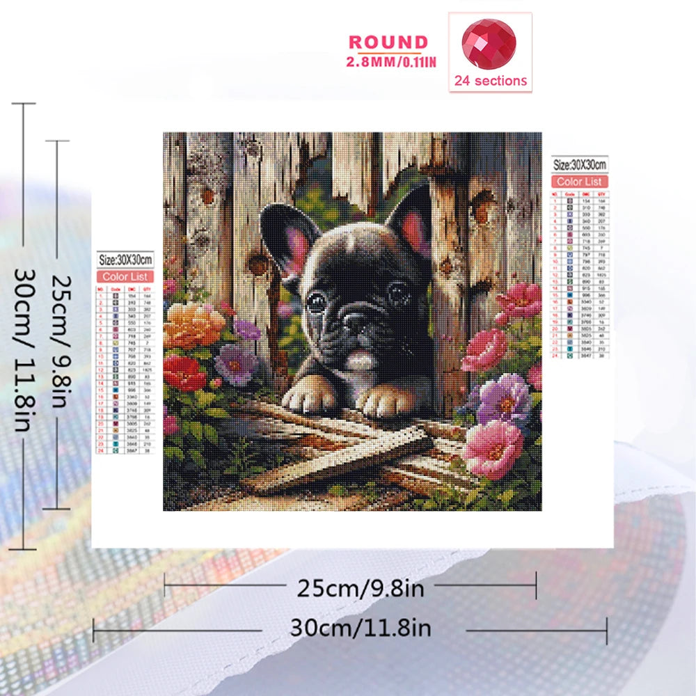 DIY Dog Flower Diamond Painting Square/Round Drills