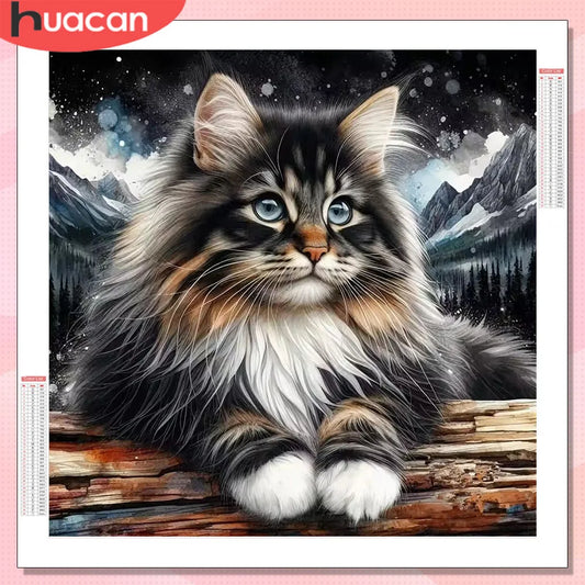 HUACAN DIY Diamond Painting Cat Portrait, Full Square / Round Diamond 5D Drills