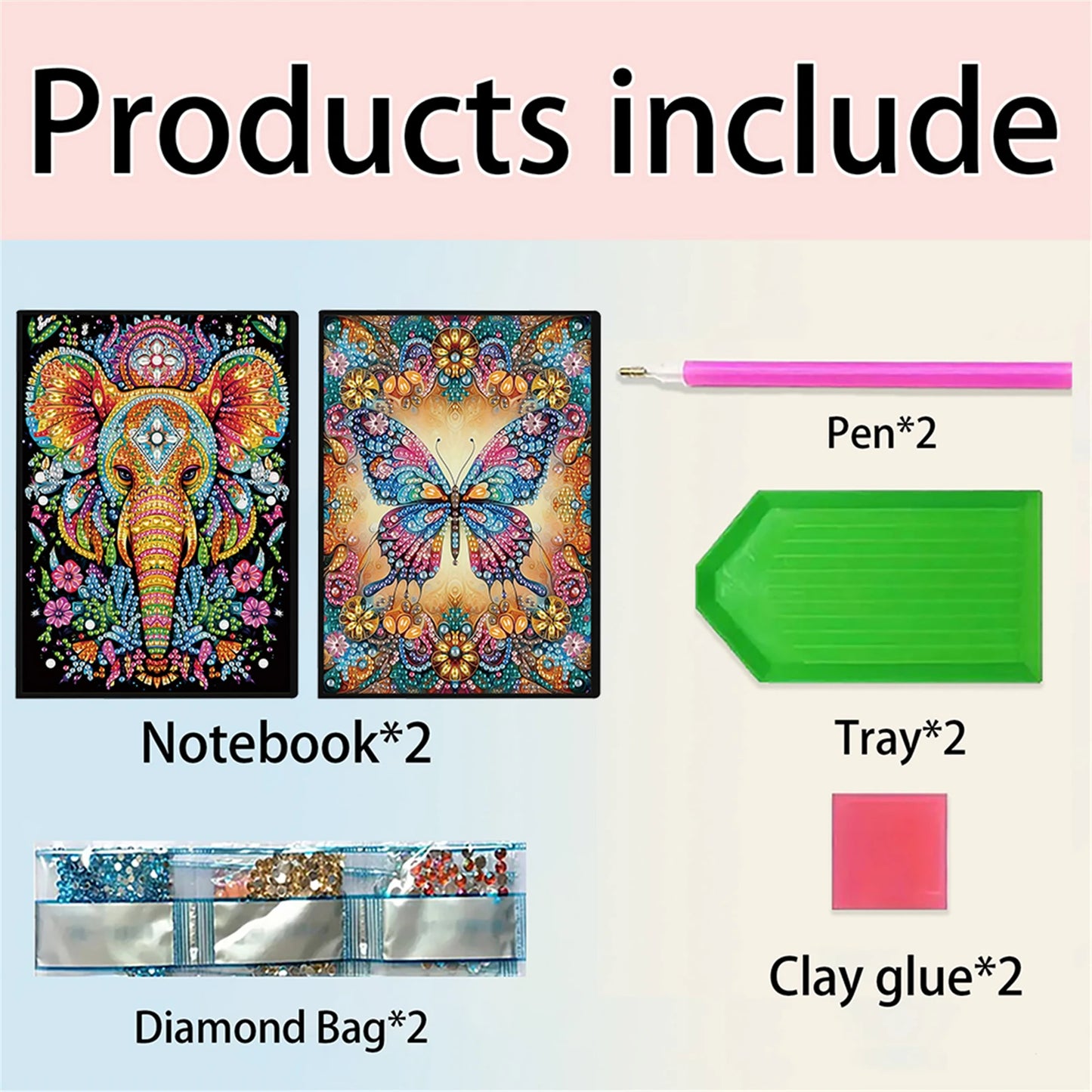 2pcs Partial DIY 50 Pages A5 Diamond Painting Notebook, Special Shaped 5D Crystal Art Painting Sketchbook