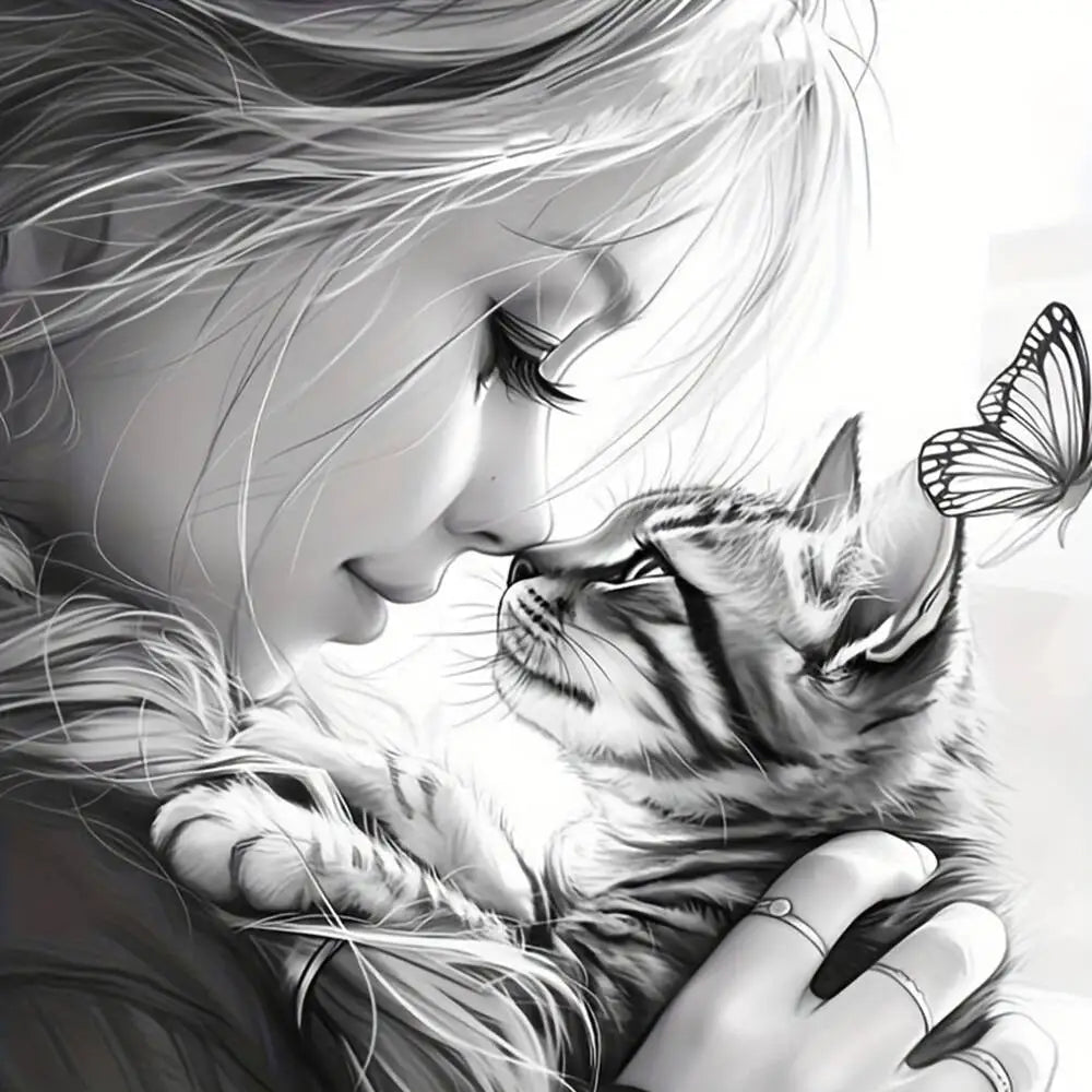 EverShine Diamond Painting Girl Cat Full Drill Embroidery Kitten Animal 5D DIY Mosaic Portrait Crafts Art Supplies Home Decor