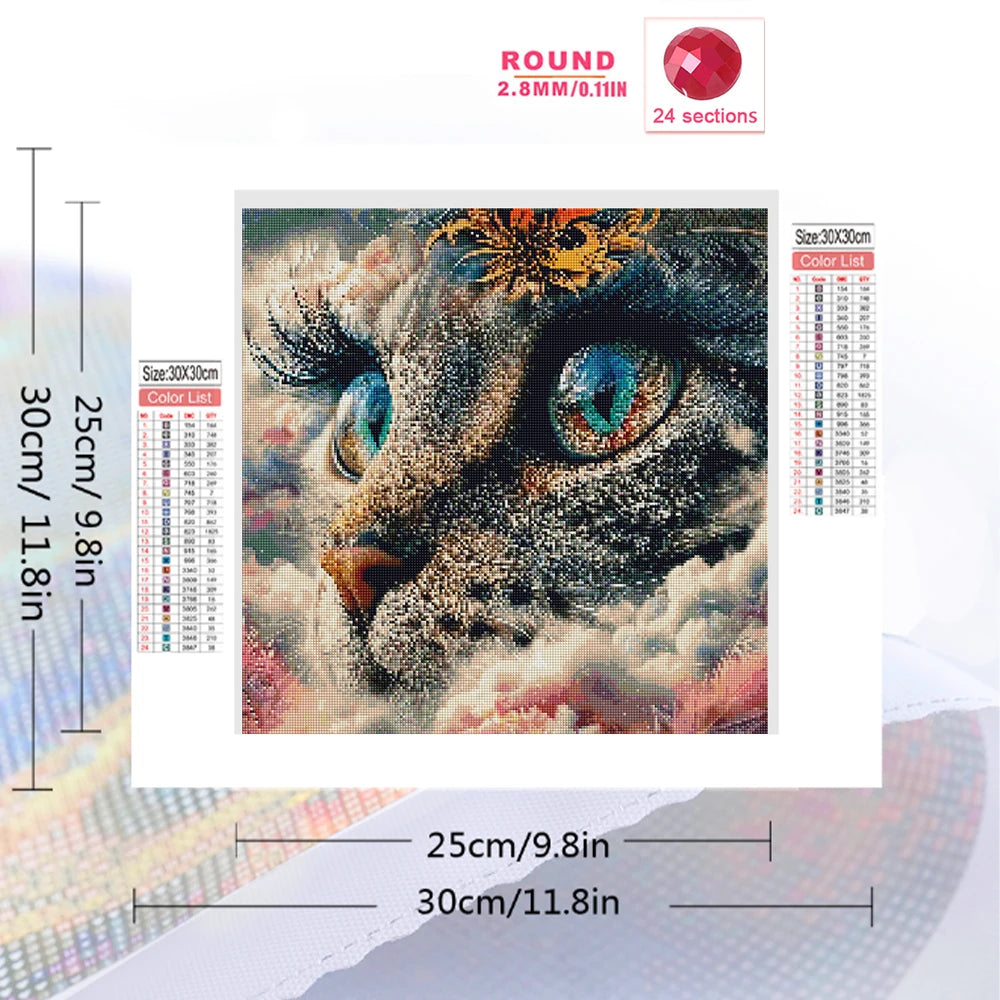 Evershine DIY Diamond Mosaic Cat Picture Full Square / Round Drill