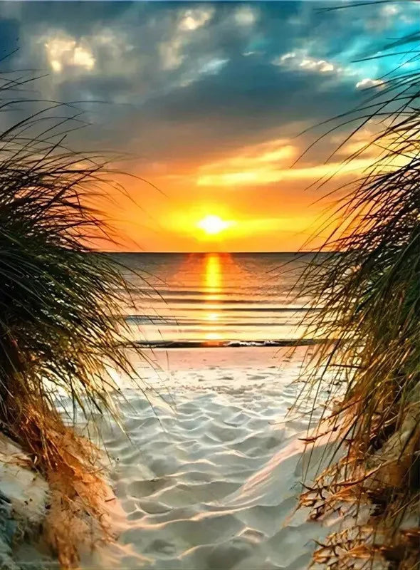Sunset Landscape Seaside Beach Full Round Drill Rhinestones