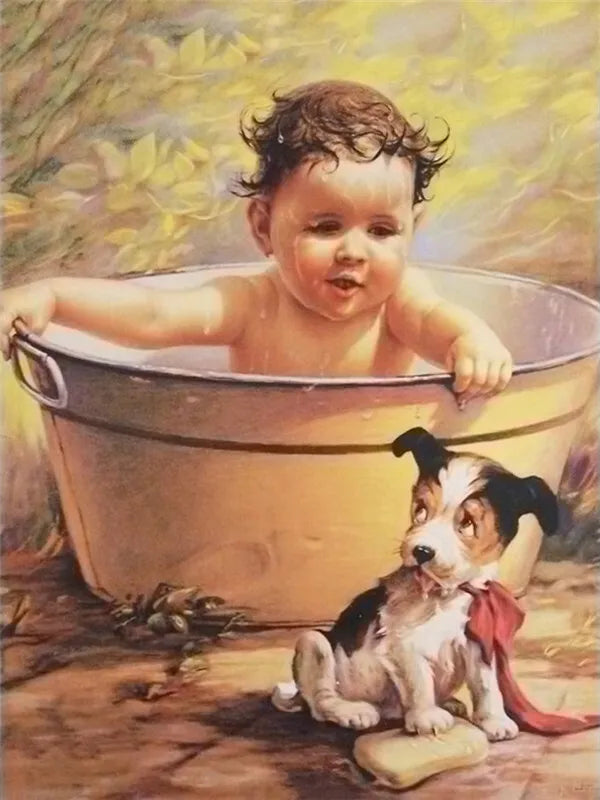 HUACAN 5D DIY Diamond Painting Little Boy and Dog Full Square / Round Full Drill