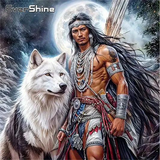 Evershine DIY Diamond Painting Wolf Man Moon Portrait Full Square / Round Drill