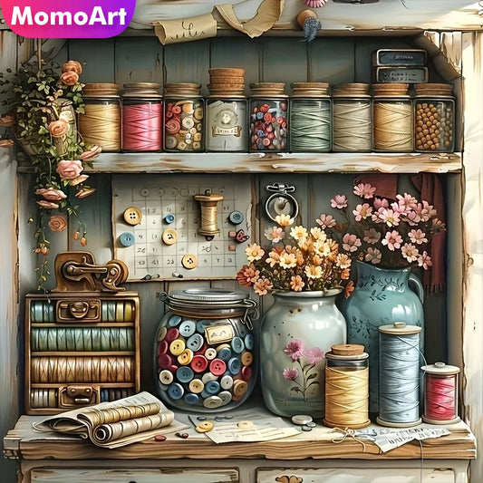 Momoart Vase / Flower Diamond Painting Picture, Rhinestones Diamond Mosaic Bottle Needlework Button DIY Handmade Gift